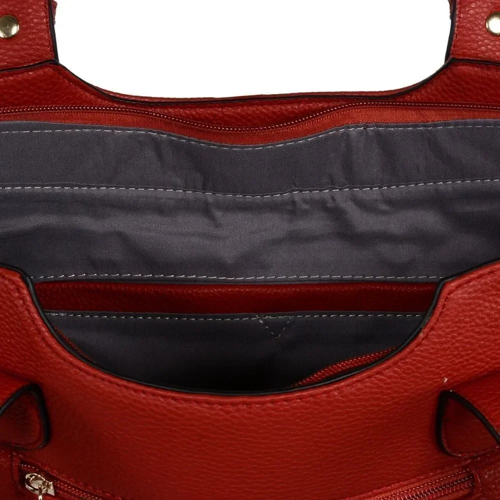 Vegan Leather Gold  Studded Tote Bag Red